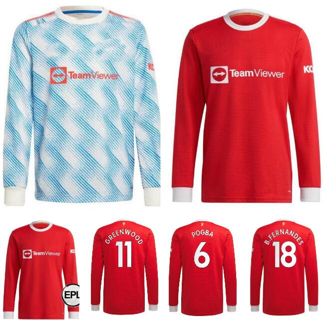 

21 22 Long Sleeve Manchester #25 SANCHO Soccer Jersey 2021 2022 GREENWOOD #18 B.FERNANDES Men football Shirt #10 RASHFORD #6 POGBA Uniform+patch, Army green