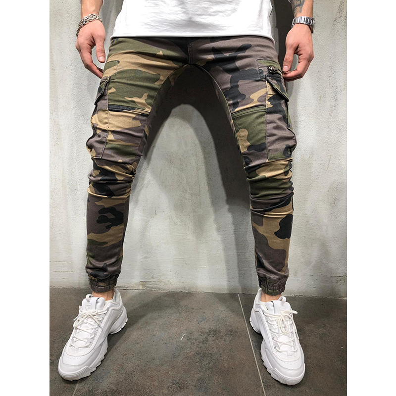 

2021 Camouflage Casual Hip Hop Military Sports Elastic Men's Pockets Thin, Breathable, Sweatpants Pants Pants. Nou8, White
