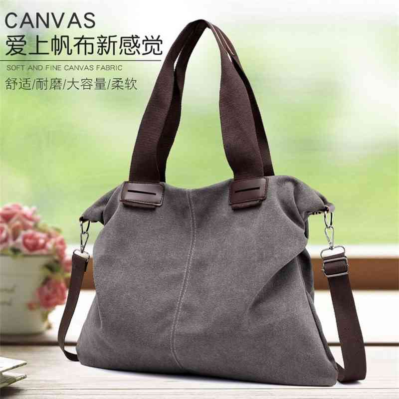 

Direct marketing 2020 new literary and artistic Korean style versatile portable single shoulder back canvas women's bag, Grey