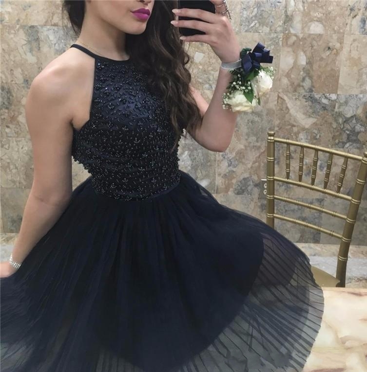 

2021 New Pretty Halter Purple Keyhole Back Beading Short Cocktail Es Vestido De Festa Girls Prom Party Homecoming Rfdm, Navy blue