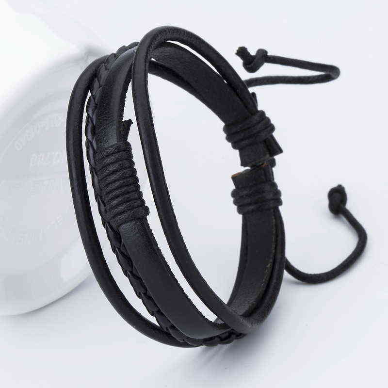 

Fashion Charm Leather Bangle Men Bracelets Popular Boys Diy Bandage Strand Handmade Brown Weave