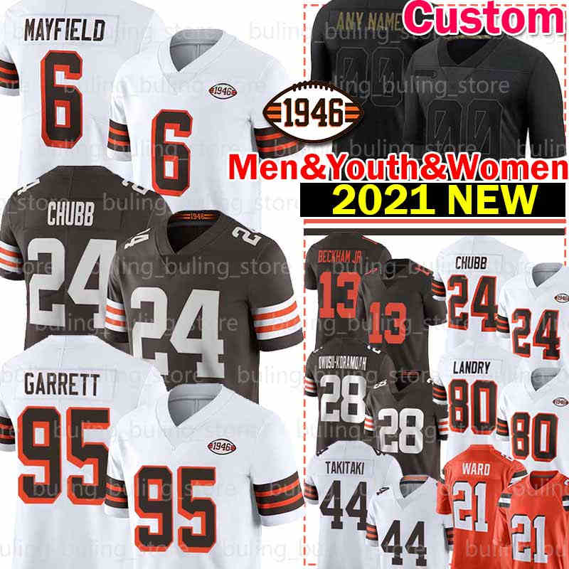 

6 Baker Mayfield Jersey Myles Garrett Football Nick Chubb Brown Odell Beckham Jr Jarvis Landry Jeremiah Owusu-Koramoah Clevelands Denzel Ward Donovan Peoples-Jones, Custom women