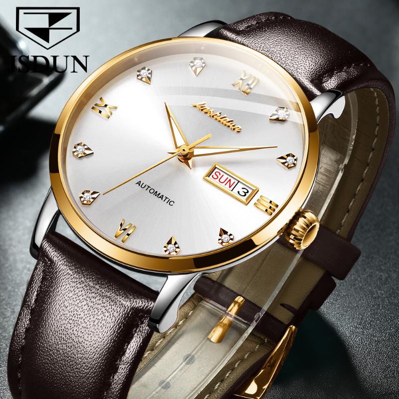 

Wristwatches JSDUN Men's Watch Classic Mechanical Leather Luxury Date Automatic Clock Business Waterproof Sports 8807, Steel strip white
