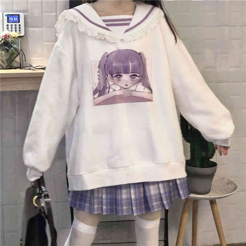 

women's jackets harajuku kawaii gola de marinheiro moletom menina bonito rendas s queda plus size feminino roupas doces dos desenhos an, Black;brown