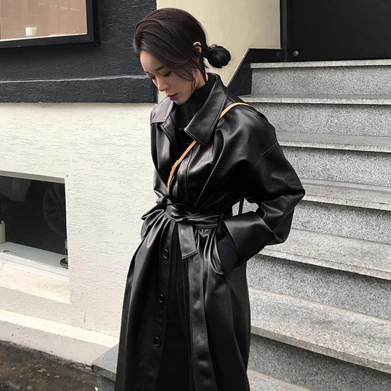 

Women' Trench Coats High-quality Leather Jacket Women, Long Windbreaker Spring And Autumn Western Style British Style, Loose PU Coat