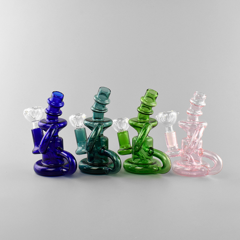 

Recycler Oil Rigs Glass Bong Water Pipe Smoking Pipe Hookah with Full Colored Percolators 5 inches bong