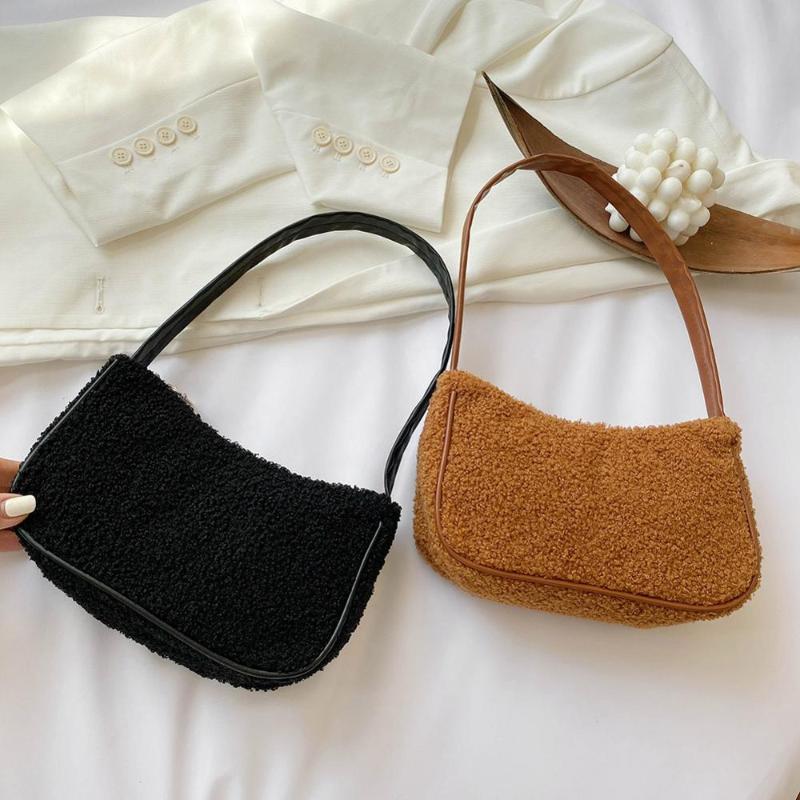 

2021 Autumn Winter Fashion New Female Square Tote Bag Quality Woolen Women's Designer Handbag Ladies Underarm Shoulder Bags New, White
