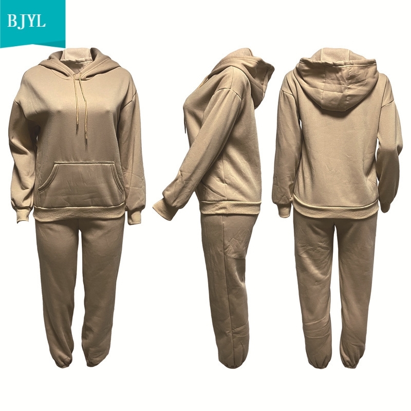 

New 2021 Autumn Winter Fleece Hoodies Two Piece Set Womens Tracksuits Jogger Pants Thick Warm Clothes Girl's Solid Color Jacket Suit Q774, Purple