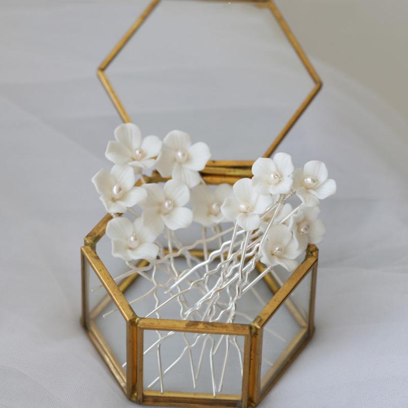 

Hair Clips & Barrettes Wedding Accessories Porcelain Head Pieces Flower Floral Pins Bridesmaids Hairpins Brides Women Girl Bridal Jewelry