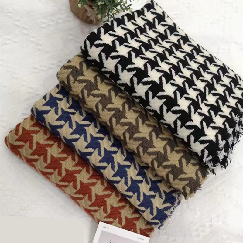 

Scarves CN 220g Imitation Cashmere Elegant Atmosphere Shawl Korean Fashion Warm Bib Retro Thousand Bird Lattice Scarf Women's Winter
