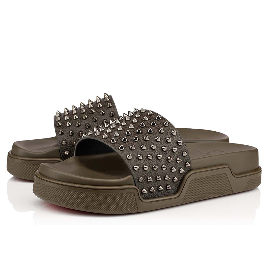 

Box Luxury Men Women Red Bottom Sandals Slippers Pool Fun Flat Slip On Spiked Rubber Shoes Pools Sport Slides Slider Slip-On Flop platform S, Black