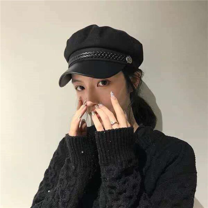 

Berets Autumn Women Military Cap Vintage Casual Sailor Hats Fashion Cool Girl Black Flat Top Captain Travel Cadet Hat