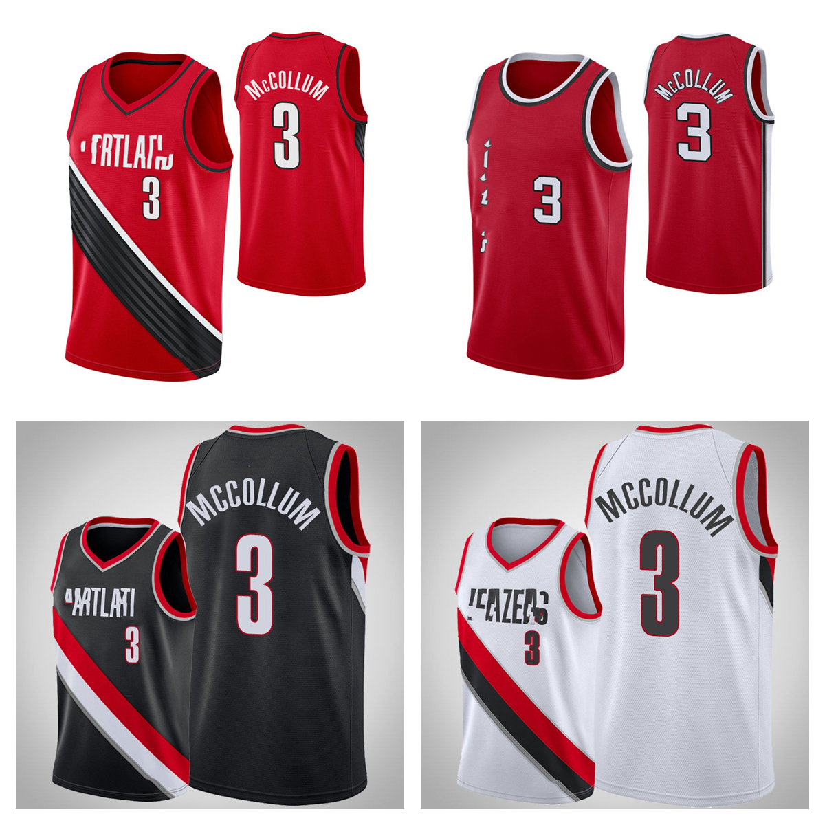 

2021-2022 High quality Stitched Basketball jersey 3 CJ McCollum, Black;red