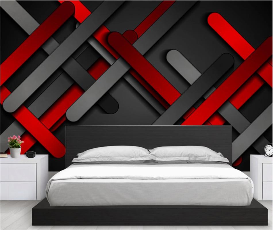 

Wallpapers Bacal Modern Abstract Geometric Wall Paper 3D Red Black Three-dimensional Metal Plates Creative Po For Room, Material 5