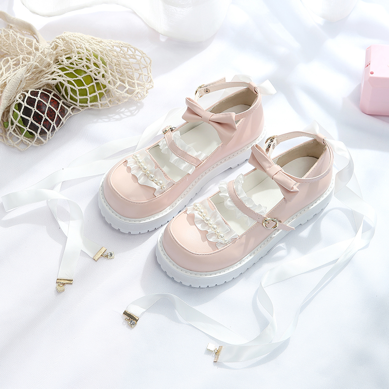 

Lolita Women's Flat-headed Round Bowknot Comfortable Ulzzang Japanese Platform Shoes From Vintage Harajuku Kawaii Cosplay Anime Cvqb