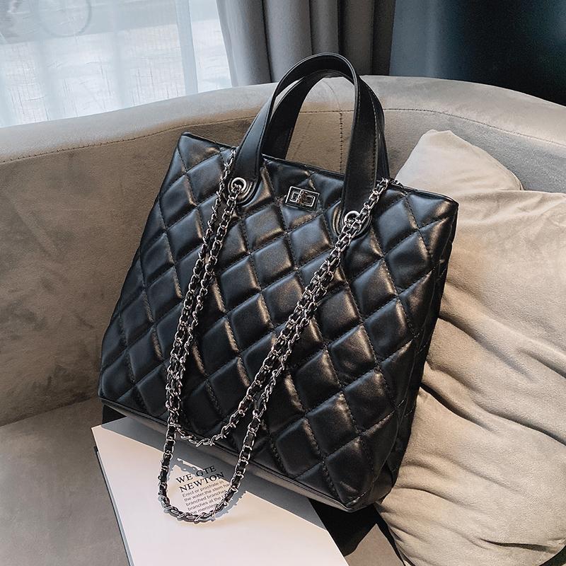

PU Leather Shoulder Bag for Women 2021 Winter Chain Designer Handbags Lady Trend High Quality, Black