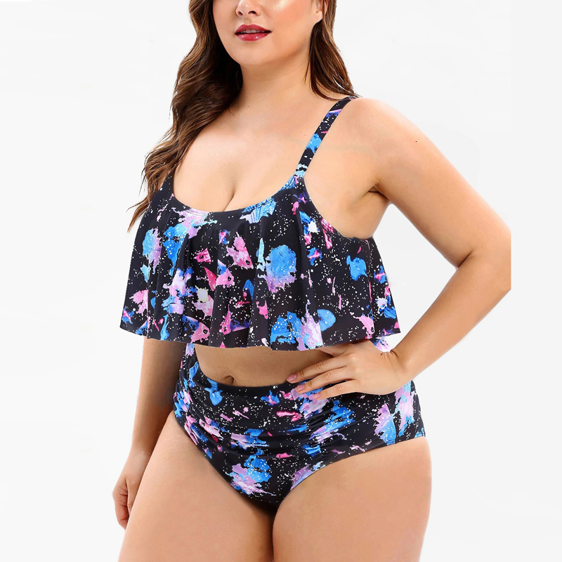

2021 New Fashion Plus 5xl Swimwear Women Tie Dye Print Bathing Large Size One Piece Swimsuit Swimming Suit Bikini Set Qvd4, Blue