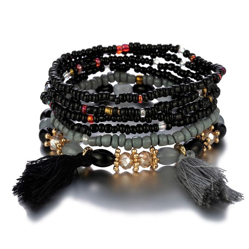 

Charm Bracelets Bohemian Wrap Tassel Pendant Elastic Multilayer Acrylic Bead For Women Wedding Party Costume Jewelry Gift