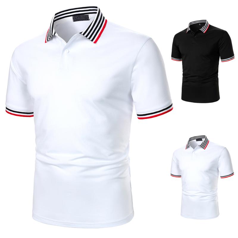 

Men' Polos Men Short Sleeve Shirt Striped Color Matching Fashion Lapels, White