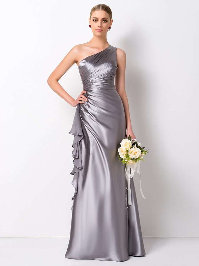 

2021 New Sier Long Es Pleated Ruffles One Shoulder Bridesmaid Pageant Vestidos De Festa Lfx0