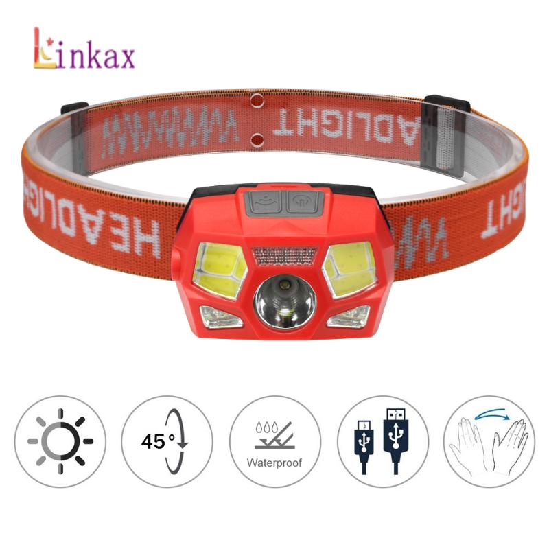 

2*COB+1*XPE Headlamp Motion Sensor Light Work Light with 45° Rotatable Head Elastic Adjustable Straps USB Rechargeable Headlight