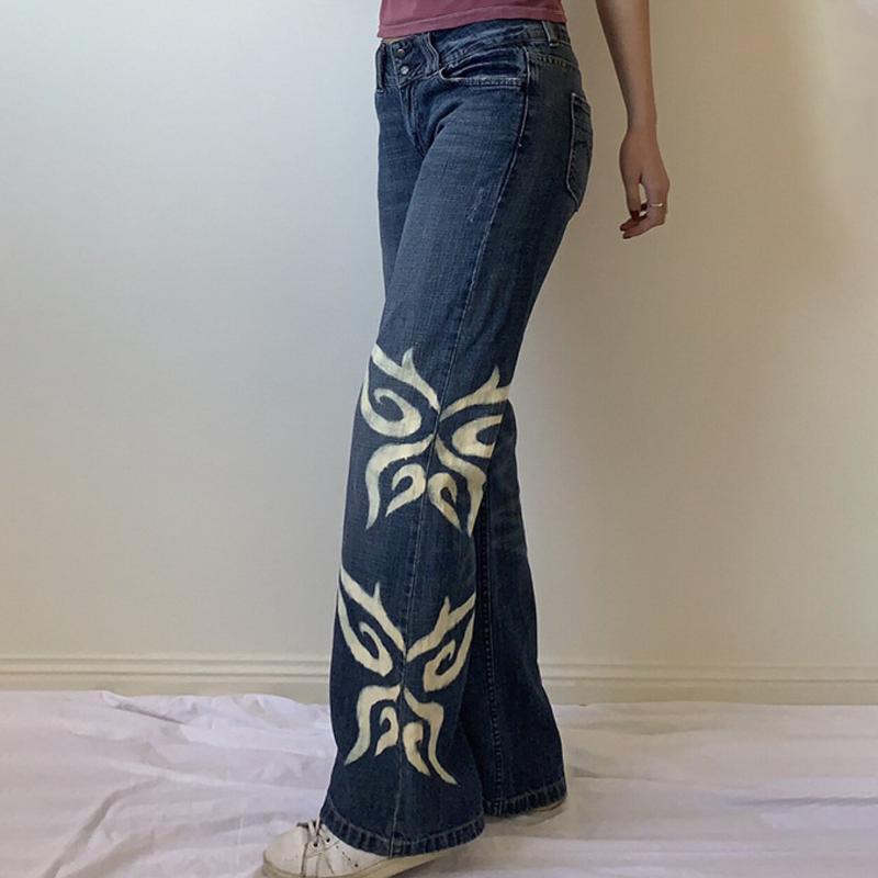 

Women's Jeans Fashion Y2K Casual Butterfly Print Straight Pants Baggy Boyfriend High Waist Mom Vintage Cargo Wide Leg Trouser, Blue