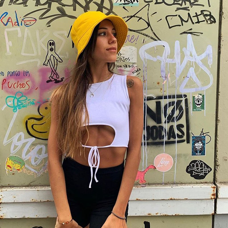 

Sexy Women Tank Top Sleeveless Hollow Out Bandage Solid Summer Croppped Top Streetwear Casual Vest 2021 Fashion Clothes, White