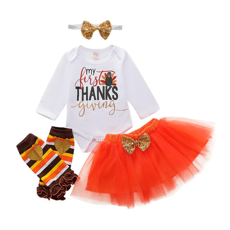 

Clothing Sets My First Thanksgiving Baby Girls 0-24M Clothes Set Infant Romper + Tutu Skirts 5Pcs Outfit, White