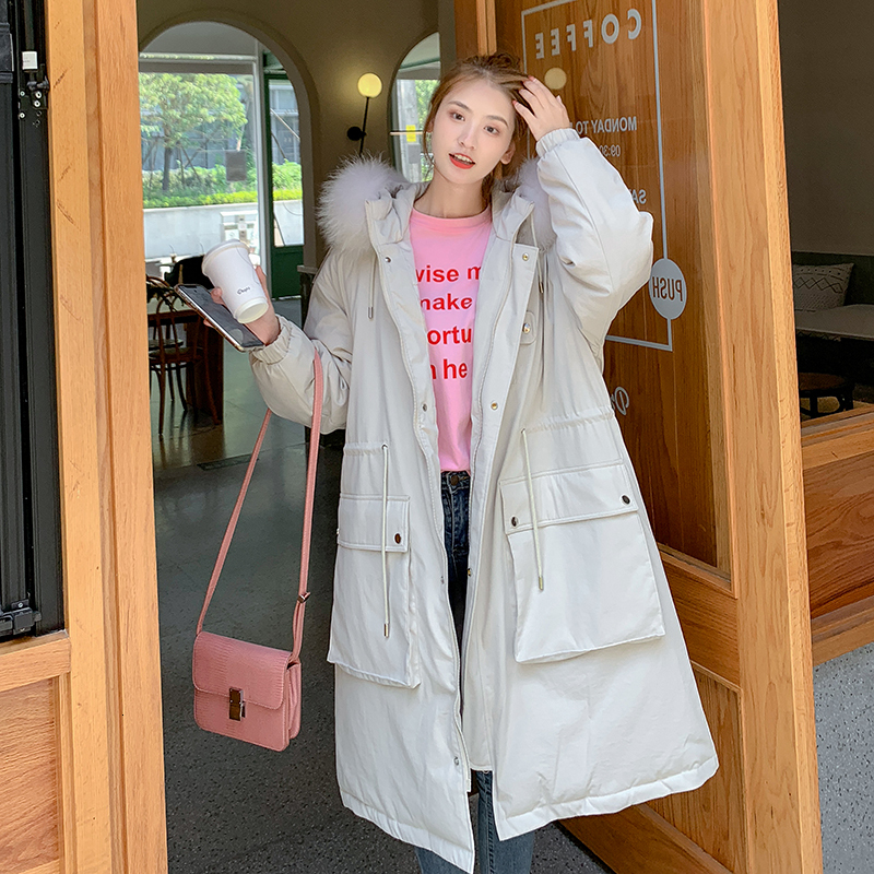

2021 New Korean Style Women's Winter Jackets Solid Casual Long Female Coats with Pockets Hooded Fur Oversized Ladies Parkas Outwear 8qc5, Black