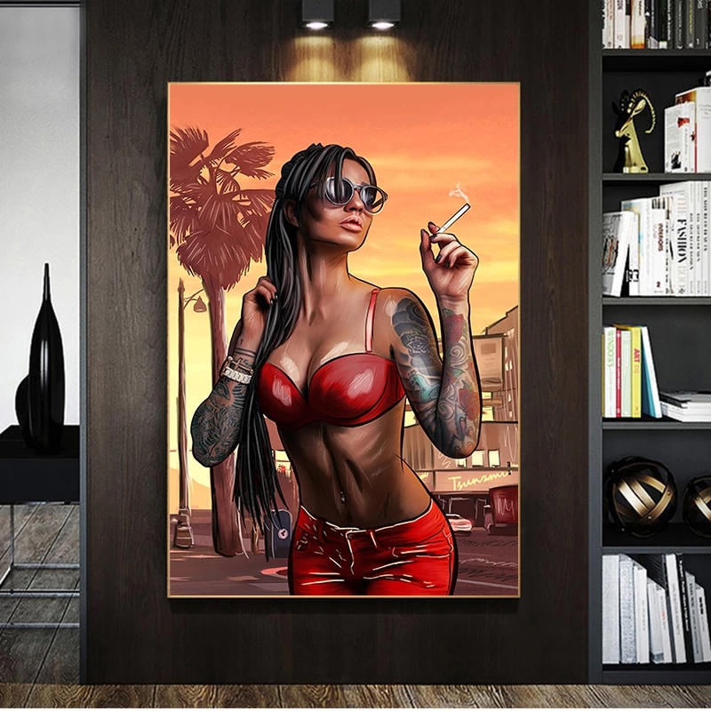 

Sexy Bad Cool Girl Smoking Poster and Prints Modern Art Canvas Painting Wall Art Picture for Living Room Cuadros Home Decoration