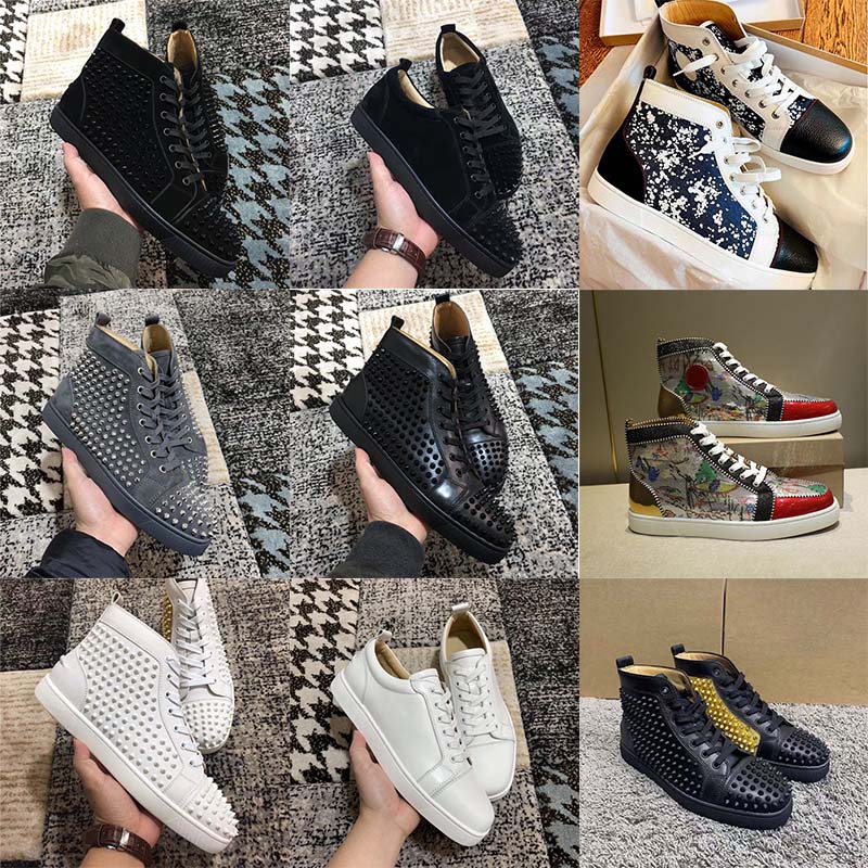 

mens shoes Luxurys Designers high low tops studded spikes fashion suede leather black silver women flat sneaker Party Lovers size 36-47