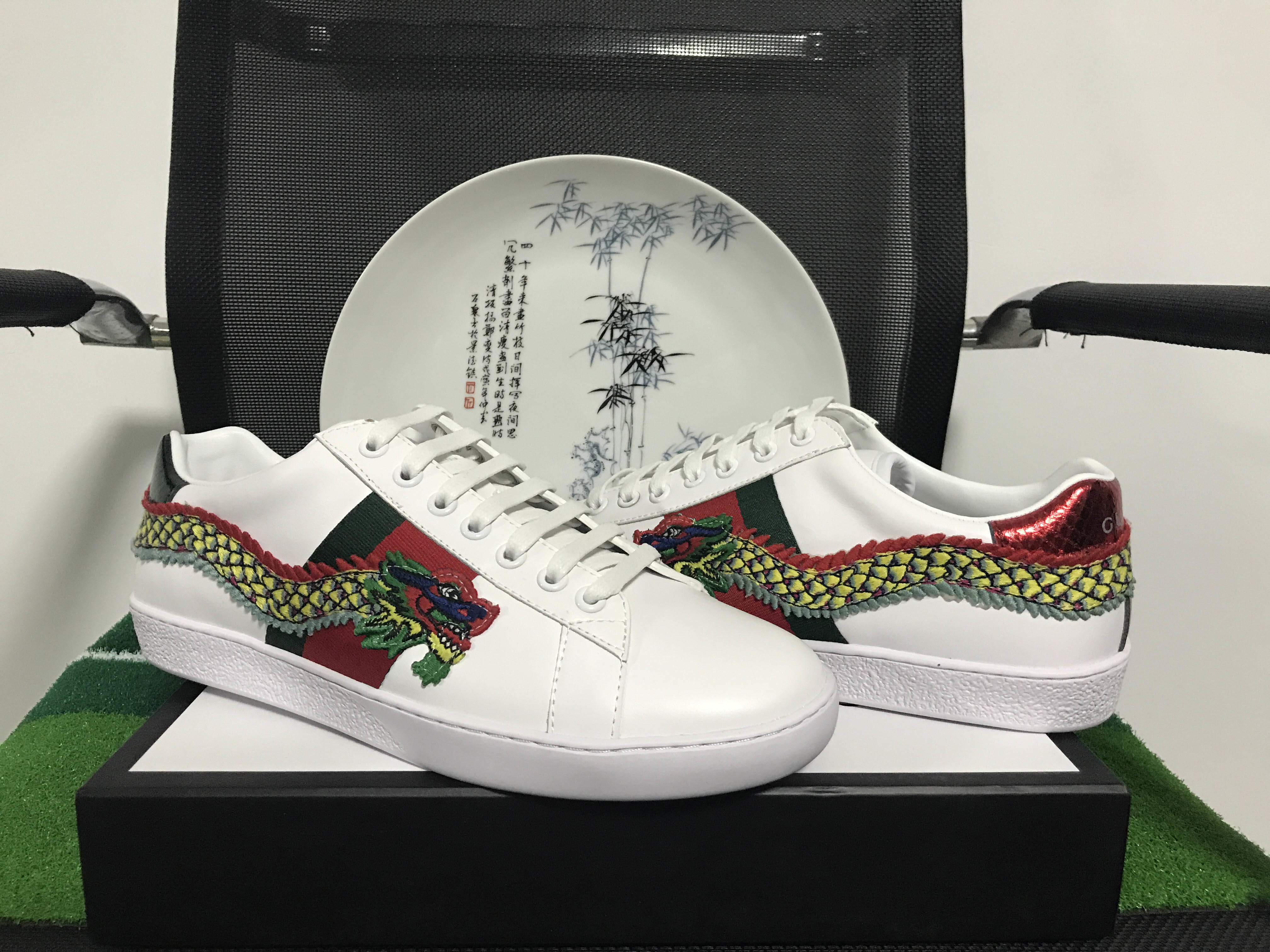 

New Fashion Luxury Green Red Stripes Original Designer ACE Classic Embroidery Dragon Comfortable Breathable Men And Women Casual Shoes, Sky blue