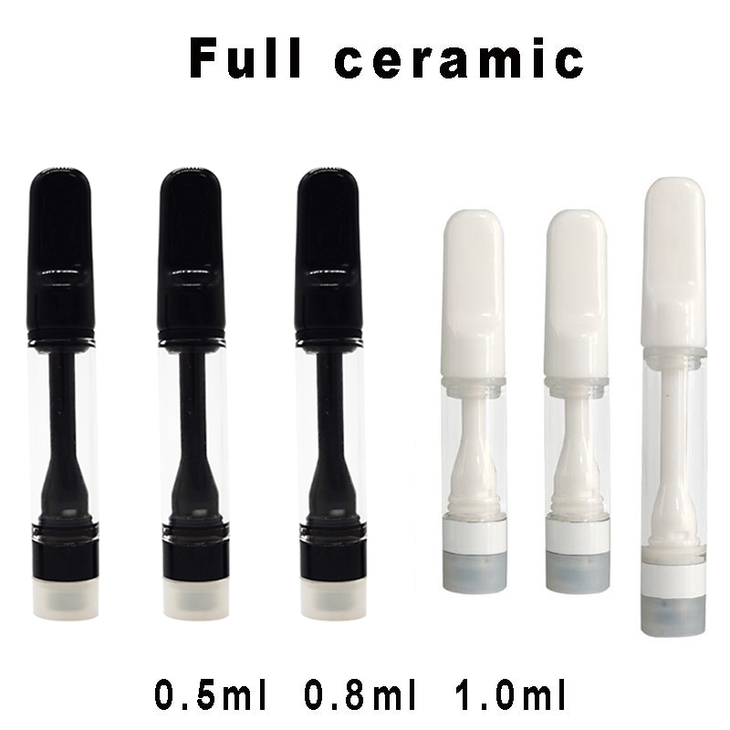 

Full Ceramic 0.8ml Vape Cartridge 0.5ml 1.0ml White Black Vaporizer Once Press on Carts 510 Thread e Cigarettes for Thick Oil 3.0mm Holes