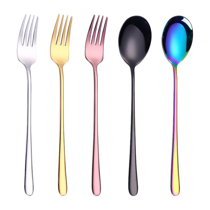 

1PCS Dinner Fork Stainless Steel Fork And Spoon Set Gold Dinnerware Kitchen Utensil Colorful Spoon Flatware