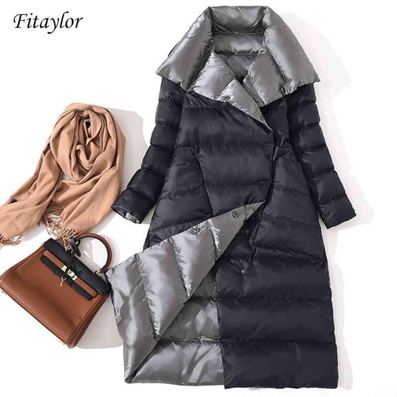 

Fitaylor Women Double Sided Down Long Jacket Winter Turtleneck White Duck Coat Breasted Warm Parkas Snow Outwear, Gold