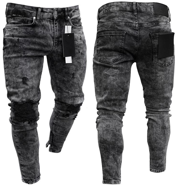 

Men' Jeans Men Fashion Casual Denim Pants Snowflake Slim Zipper Ripped For, Black