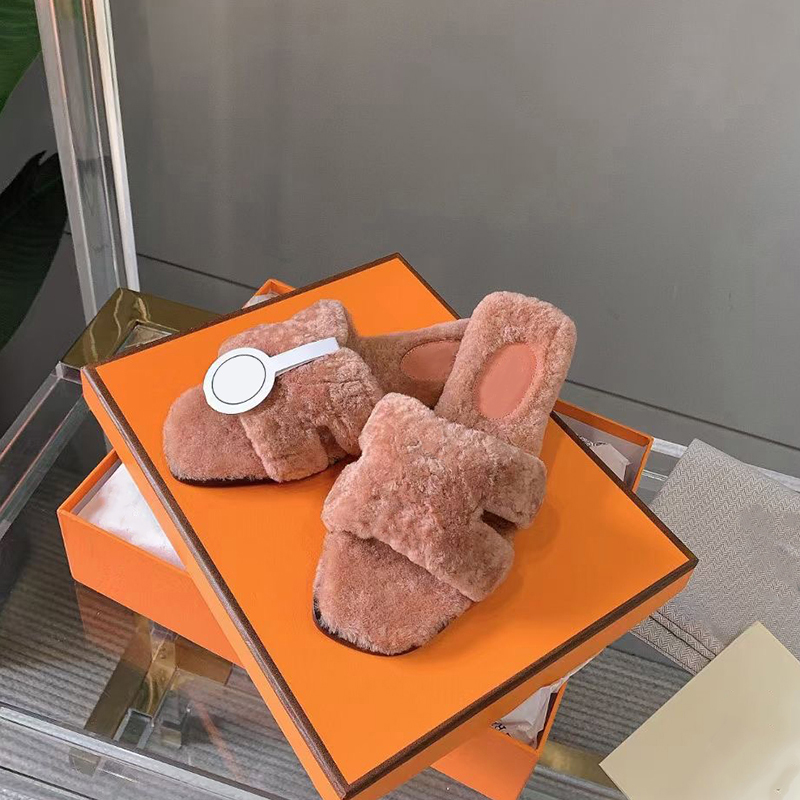 

brand Women Fur Oran Sandals Sheepskin Insole H Upper Flat Slippers Woolskin Slides Designer Sandal Black Flip Flops Winter Plush Shoes NO328, Sock