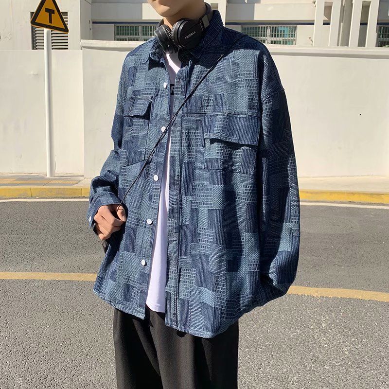 

2021 New Spring Cotton Men's Fashion Retro Casual Shirt Men Streetwear Korean Loose Long Sleeve Shirts Mens Denim Jacket Rcp7, Black