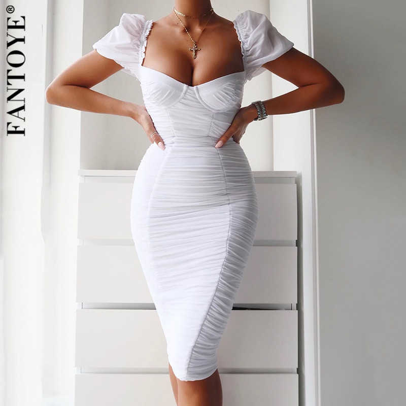 

FANTOYE Strapless Sexy Summer Dress Women Elegant Short Sleeve Ruched Bodycon Party Dress Female Double fabric Split Club Dress Y0603, Red