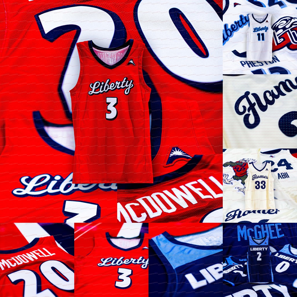 

2021 Liberty Flames Basketball Jersey NCAA College Lovell Cabbil Jr. Caleb Homesley Darius McGhee Myo Baxter-Bell Kyle Rode Scottie James Shiloh Robinson, Navy