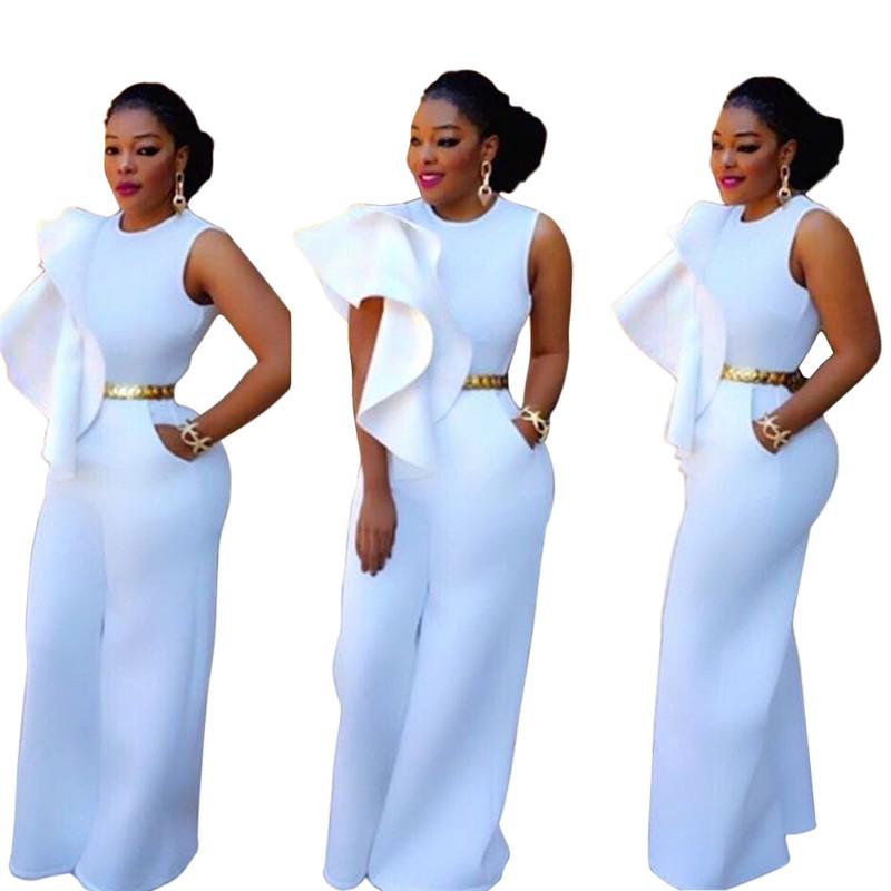 

Women's Jumpsuits & Rompers Women Fashion Elegant 2021 White Bodycon Jumpsuit Sleeveless Full Length Romper Sexy Club Wear M-3XL Summer
