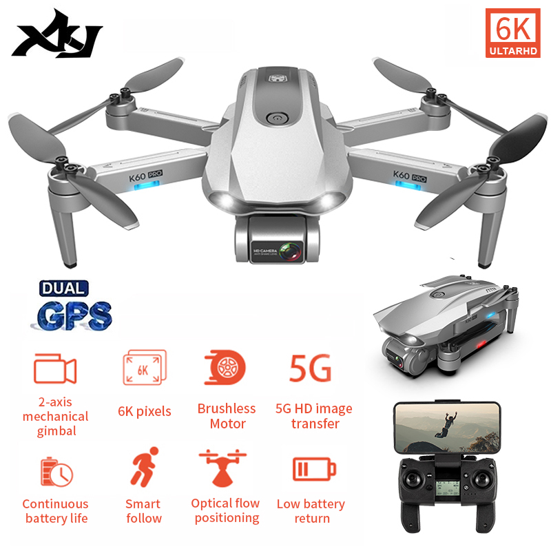 

XKJ GPS Drone With Professional 6K Dual Camera Brushless Motor Foldable Quadcopter Long Battery Life RC Dron For Gift, White