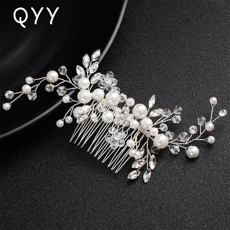

Hair Clips & Barrettes QYY Crystal Bridal Wedding Accessories Pearl Combs For Women Jewelry Party Bride Headpiece 2021 Prom Bridesmaid Gift