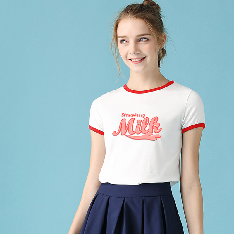 

2021 New Korean Kawaii Strawberry-style Milk Letter Printing Schoolgirl Tshirt Summer Ulzzang Harajuku Female Casual Sleeve Short Tops Tumbl, Got it