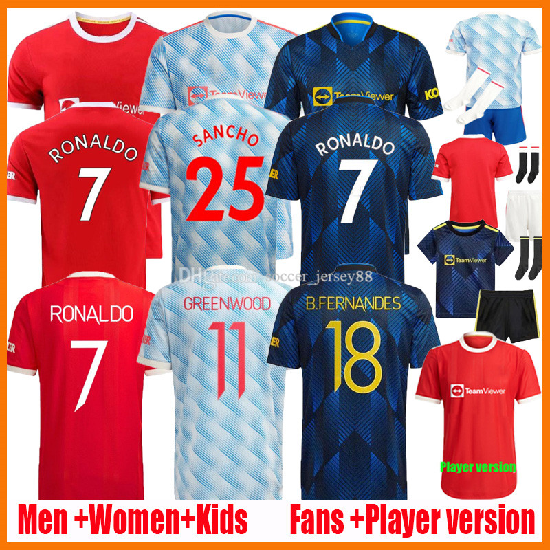 

21 22 RONALDO B. FERNANDES soccer jerseys Fans Player verison UNITeD CAVANI MANCHeSTer Camiseta futbol UTD VAN DE BEEK RASHFORD Men kids kit 2021 2022 football shirts, Men/kids home