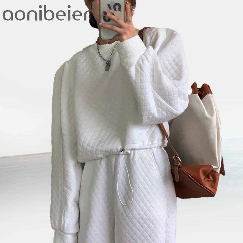 

Autumn Winter Women Sets Two Pieces Sweatshirt Sporty Pants Drawstring Oversized Tracksuit Suits Outwear Fitness 210604, White