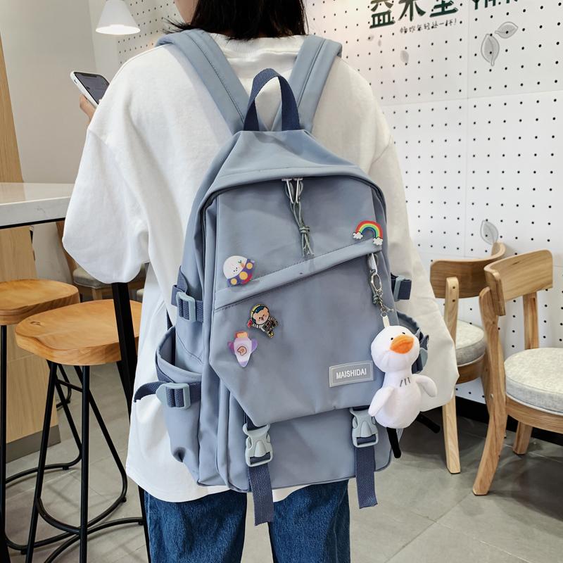 

Backpack Cute Girls School Children Bags For Teens Female Korean Travel Laptop Book High Students, White with toy