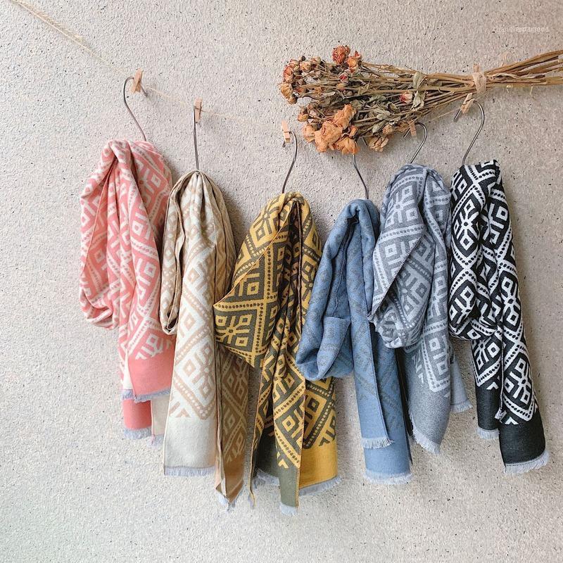 

Scarves 2021 Winter Fashion Ethnic Style Retro Children Imitation Cashmere Scarf Baby Warm Plaid Fringed Long Bib Women1