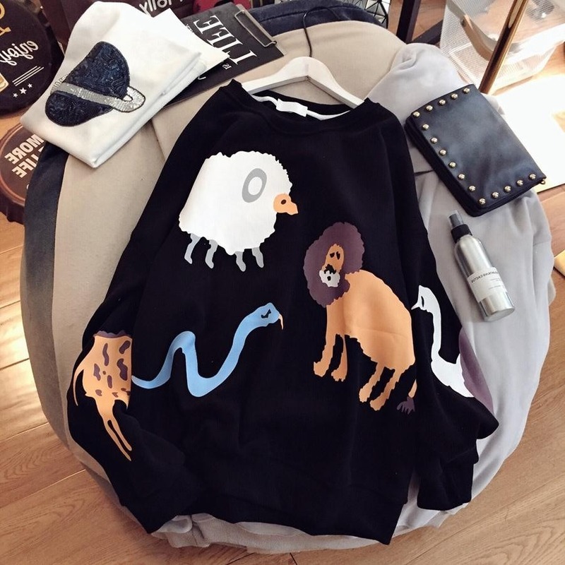 

2021 New Autumn Winter Sweatshirt Women Casual Fashion Cartoon Zoo Cute Warm Long Sleeve Pullovers Tops Loose Plus Size Hnfe, Apricot