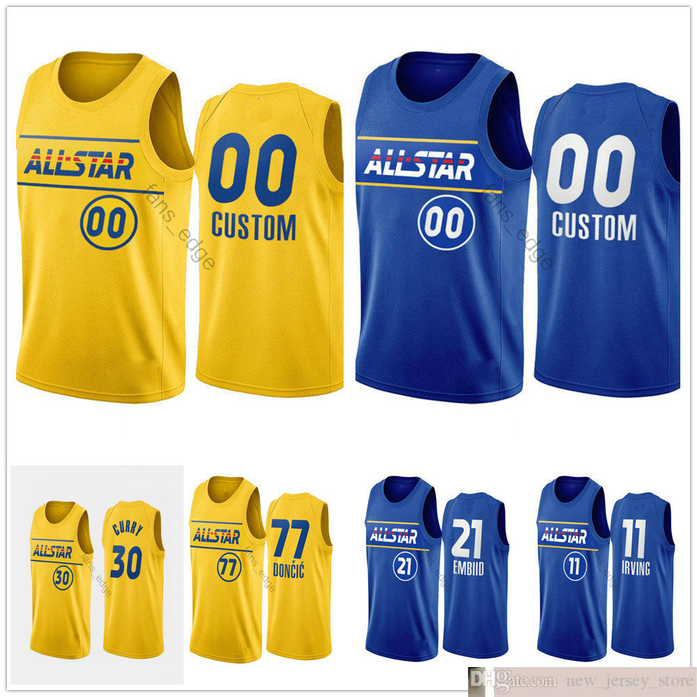

Screen Printed 2021 All-Star Jerseys Stephen Luka Curry Nikola Kawhi Doncic Leonard Damian Devin Lillard Booker Donovan Basketball Mitchell, Black;red